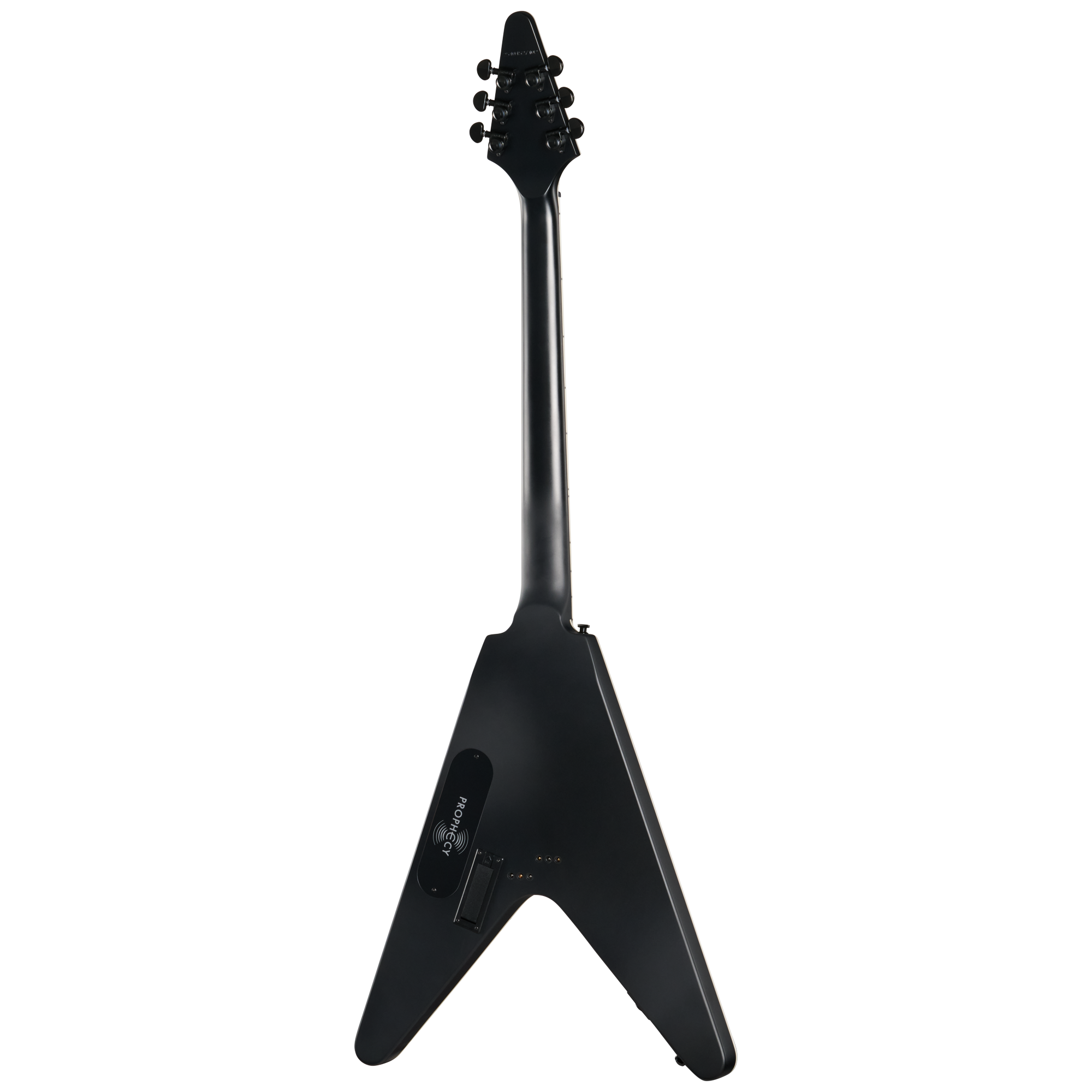 E-Gitarre, Flying-V-Korpus, schwarz, massiver Korpus, Kopfhöreranschluss